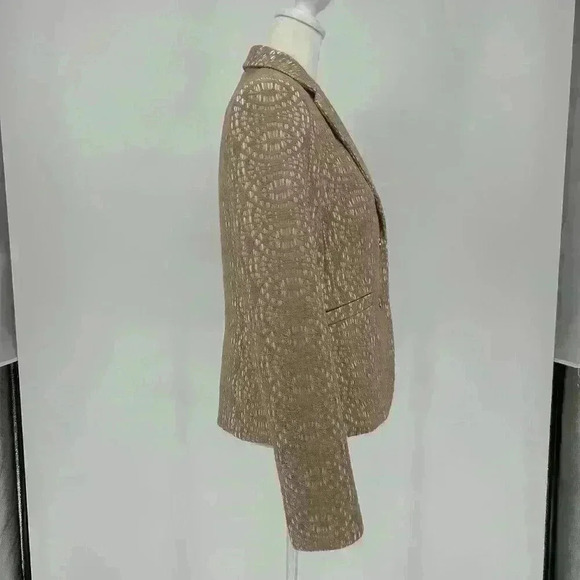 Calvin Klein Womens Blazer Size 4 Beige White Single Breasted Lace Overlay‎ - Picture 3 of 11